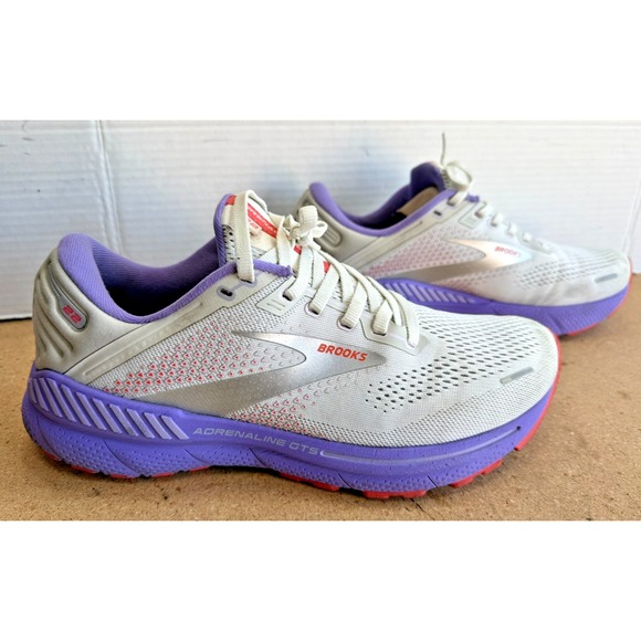Brooks Running Fitness Adrenaline GTS 22 Shoes White Coral Purple Womens Size 10 - Picture 7 of 13